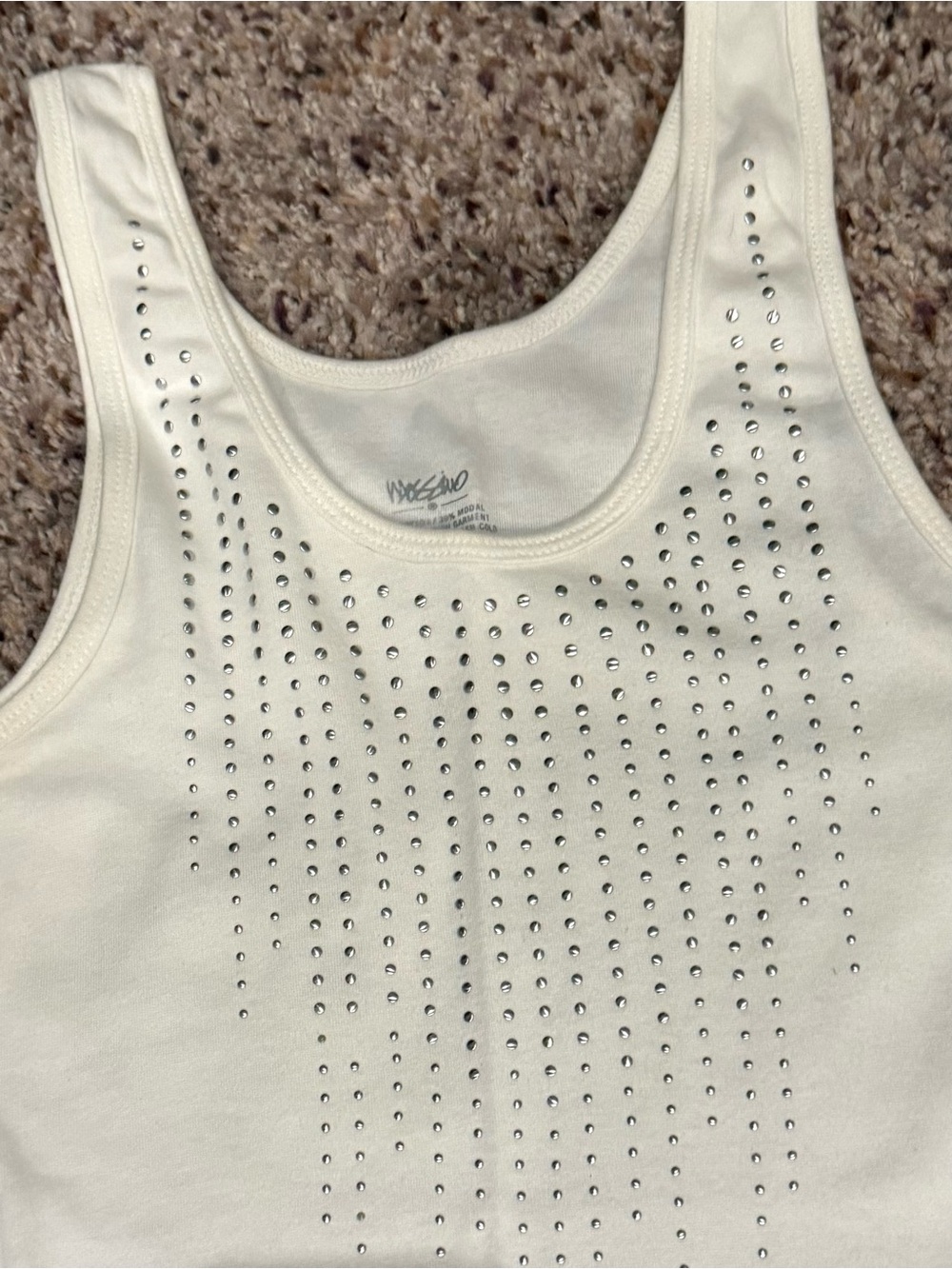 Women’s Ivory Tank Top with Rhinestone Fringe